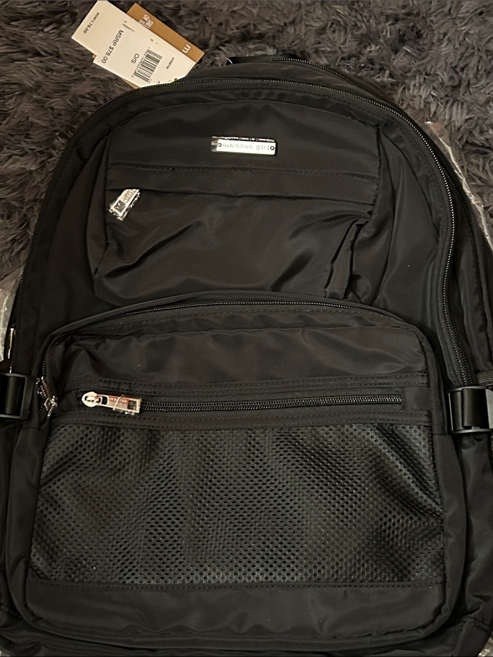 Madden Girl Black Nylon Backpack with Front Mesh Pocket